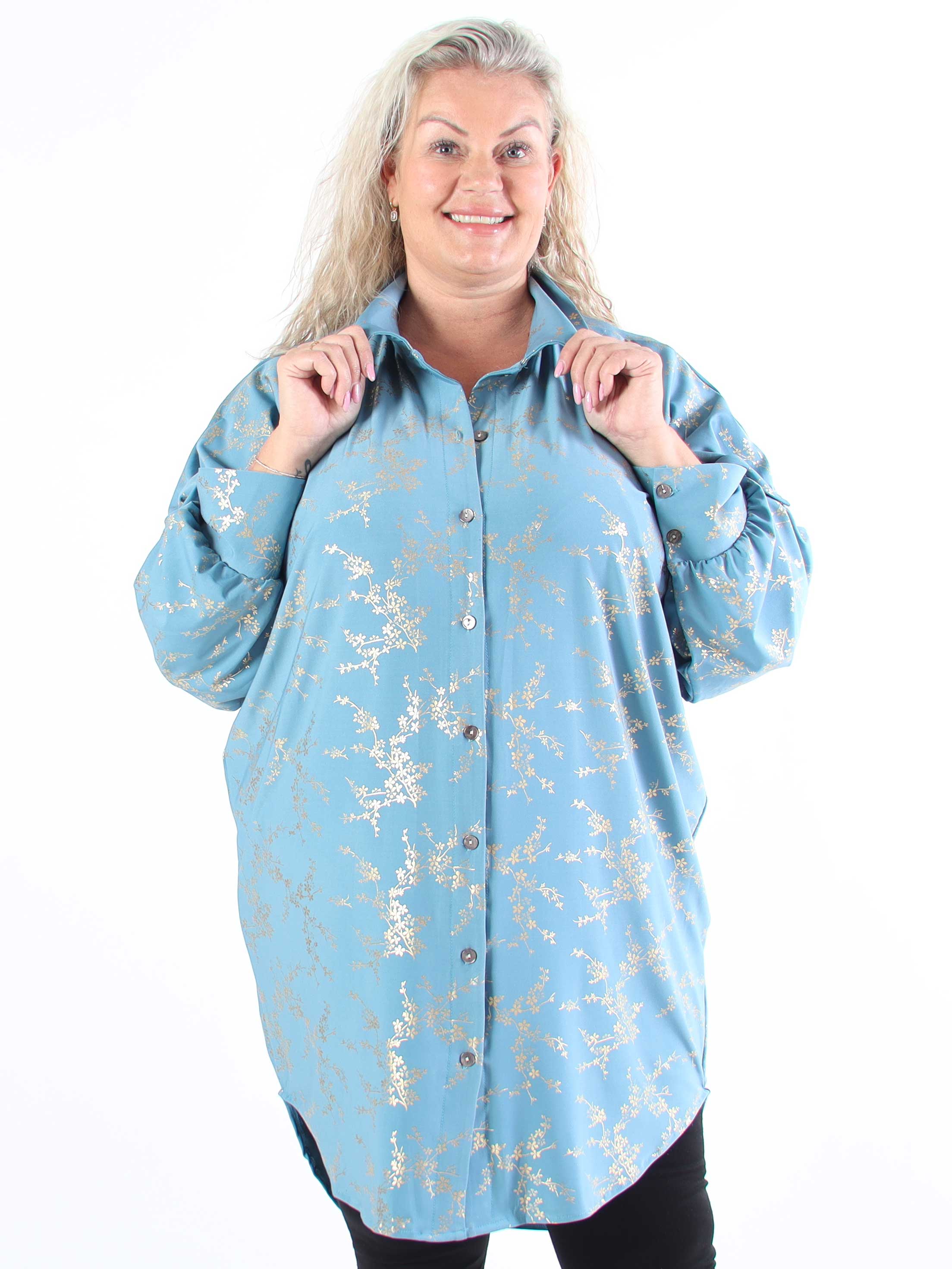 Mia Gold - Skjortklänning i plus size med resår och gulddetaljer